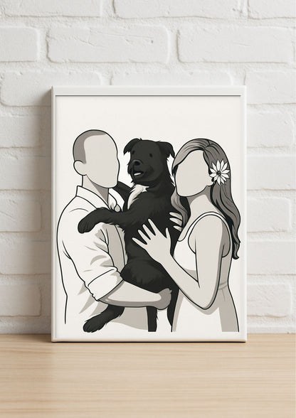 Custom Modern Pet Portrait – Minimal Line Art Framed Poster for Cat & Dog Lovers