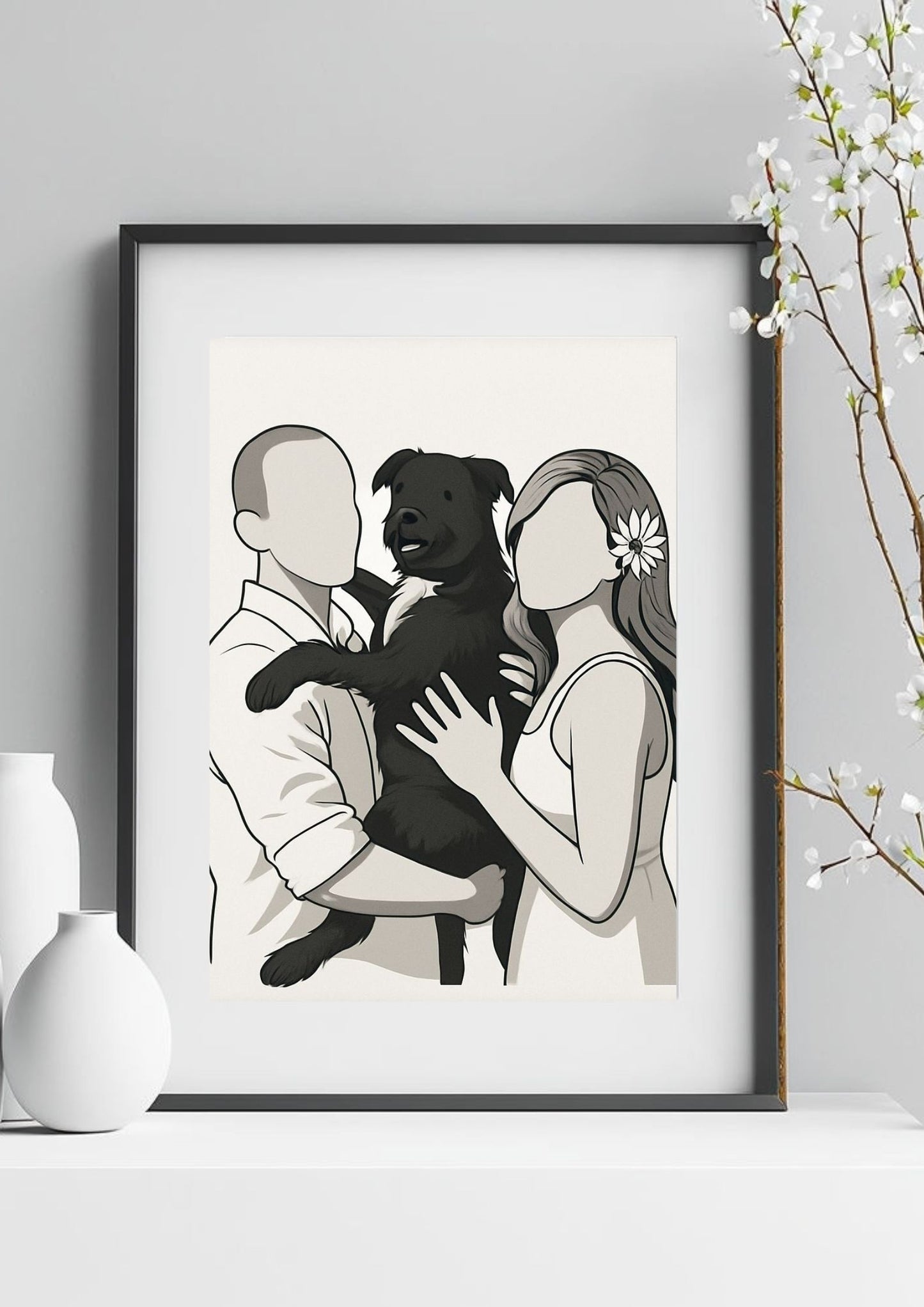 Custom Modern Pet Portrait – Minimal Line Art Framed Poster for Cat & Dog Lovers