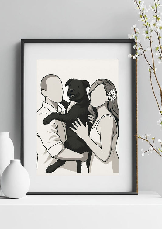 Custom Modern Pet Portrait – Minimal Line Art Framed Poster for Cat & Dog Lovers